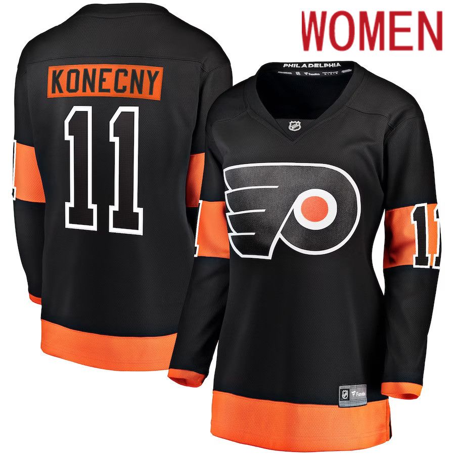 Women Philadelphia Flyers #11 Travis Konecny Fanatics Branded Black Alternate Premier Breakaway NHL Jersey->women nhl jersey->Women Jersey